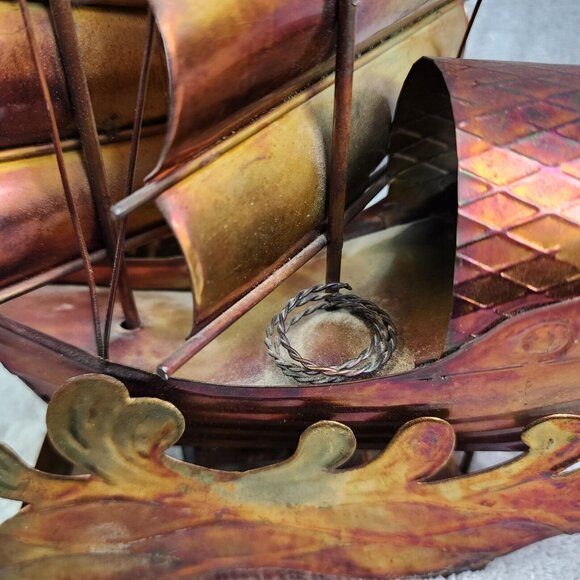 Vintage Copper Art Musical Kinetic Sailing Ship Plays Beyond the Reef Music - Picture 9 of 16